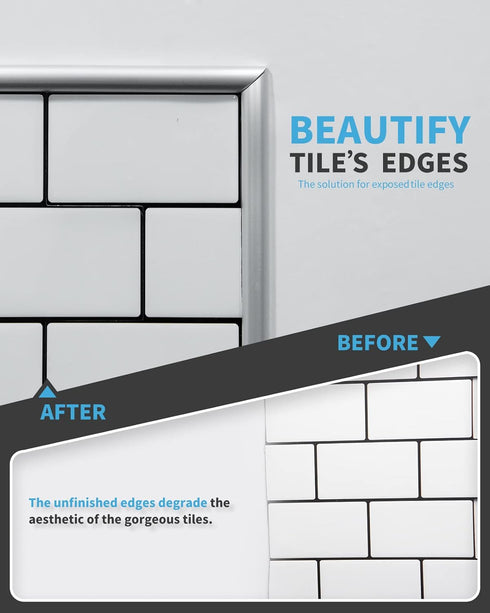 Art3d 10 Ft Peel and Stick Trim for Backsplash Tile Edge, Self-Adhesive Liner for Corner Decor in Silver...