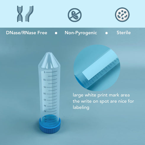 Autoclavable Polypropylene Centrifuge Tubes, Volume 50ml, White Printed Graduated Marks from 5ml to 50ml, Assembled Leak-Proof Screw Cap, Gamma St...