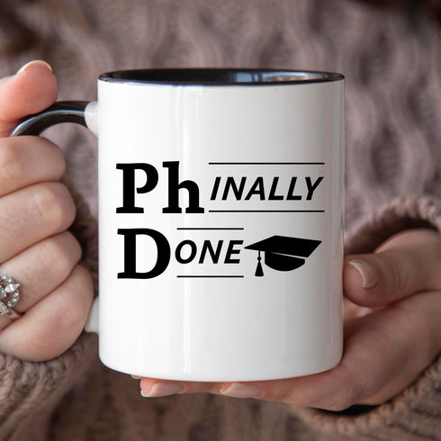YouNique Designs Phinally Done 11 Ounces PhD Graduation Mug, Funny PhD Mug, Doctorate Graduation (Black Handle)...