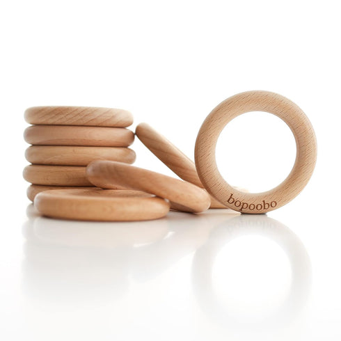 bopoobo Wooden Rings Natural Beech for Craft, Unfinished Wood Ring Circle Rings for DIY Baby Teething Toys, Baby Wooden Teether Accessories, Penda...