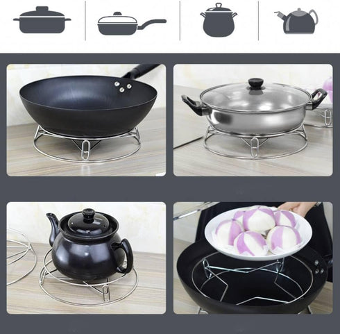 Stainless Steel Cooling Pot Rack Hot Pot Holder Steamer Rack Trivet Insulation Wok Rack Countertop Protector, 10" and 9? Reversible Size, M...