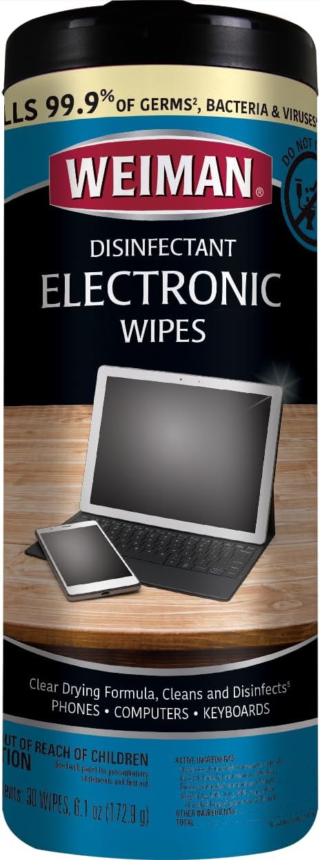 Weiman Disinfecting Electronic Cleaning Wipes For Keyboards, Tablets, E-readers, Smart Phones, Netbooks, and Touchscreens (30 Wipes)...