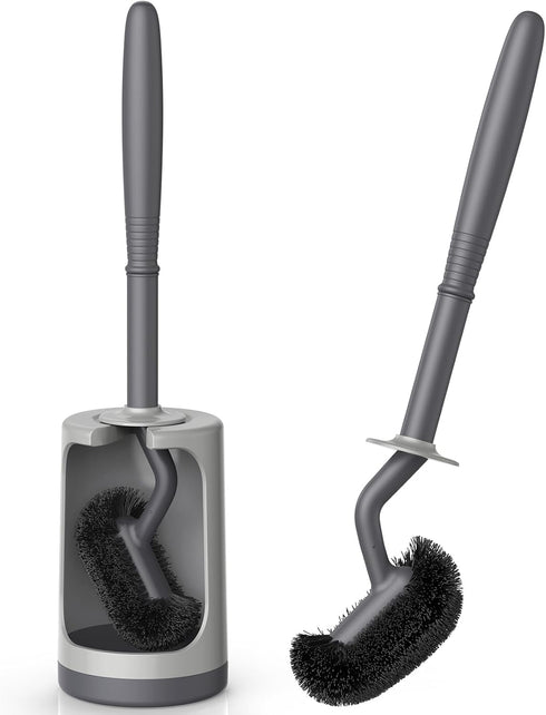HAMITOR Toilet Bowl Brush Holder Set: Curved Design with Holder for Deep Cleaning Under Rim - Compact Hidden Scrubber for Small Space - Modern RV ...