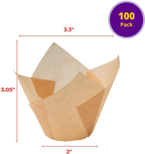DecoPac Natural Tulip Cupcake Liners, Elegant Baking Cups, 3", Oven-Safe Baking Paper For Muffins, Cupcakes, Candy, Wedding, Birthday, Holiday, Pa...