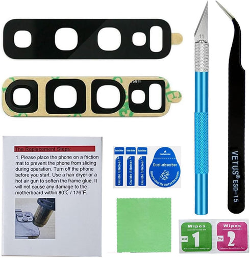 2 Pcs Original Back Rear Camera Lens Glass Replacement for Samsung Galaxy S10 and Samsung Galaxy S10+ Plus with pre-installed adhesive and Reparin...