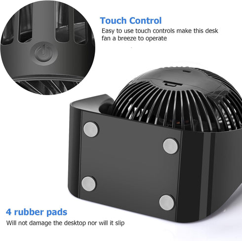 Desk Fan with Strong Airflow, 6.8 Inch Quiet Small Portable Table Fan, Brushless motor, 3 Speed Settings, 360° Adjustable Tilt Head, Rechargeable,...