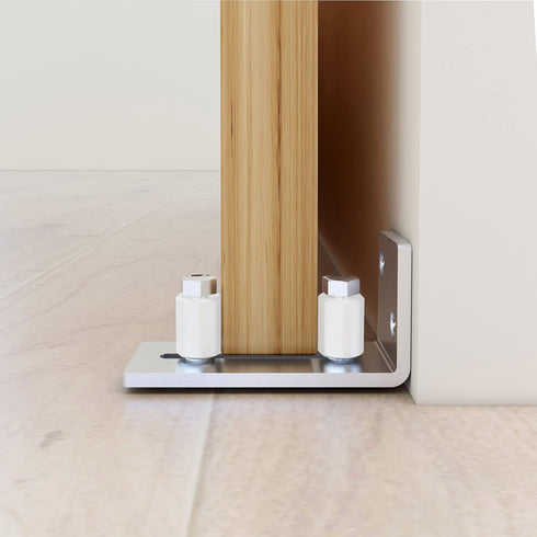 JUBEST Barn Door Floor Guide - Satin Nickel Adjustable Roller Wall Mounted Floor Guide for Door Thick Up to 2 1/8 inches, Flush Bottom Design, Smo...