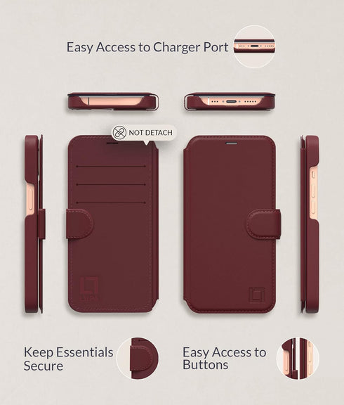 LUPA Legacy Compatible with iPhone 12 Pro Max Case Wallet, Case with Card Holder for Men and Women, Faux Leather Flip Case, Luxury Cover, Burgundy...
