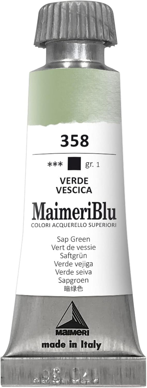 MaimeriBlu 12ml Single-Pigment Watercolor Paint - Sap Green PG17 Professional Watercolor Paint - Lightfast and Transparent Watercolor Paint Tube f...