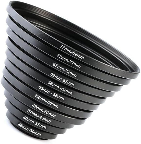 K&F Concept 11pcs Metal Stepping Rings Step Up Ring Set 26-30MM 30-37MM 37-43MM 43-52MM 52-55MM 55-58MM 58-62MM 62-67MM 67-72MM 72-77MM 77-82MM Co...