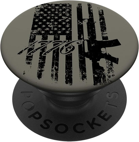 Distressed American Gun Rights USA Flag 2nd Amendment AR-15 PopSockets Standard PopGrip...