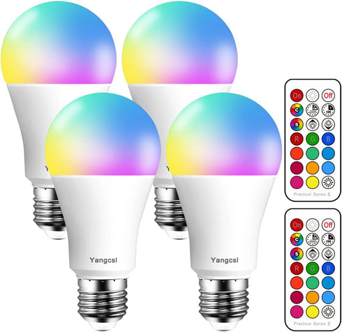 LED Light Bulbs 70W Equivalent, RGB Color Changing Light Bulb, 2 Moods/Memory/Sync/Dimmable, A19 E26 Screw Base, Timing Remote Control Included (P...