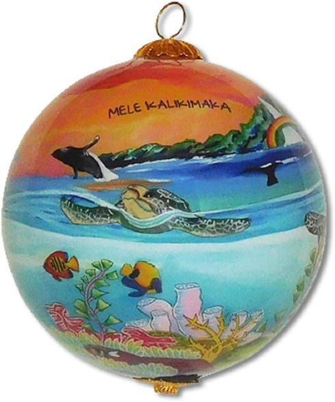Collectible Hawaiian Glass Ornament Hand Painted Sea Turtles in The sunsetwith Gift Box Hand Painted Sea Turtles in The Sunset...