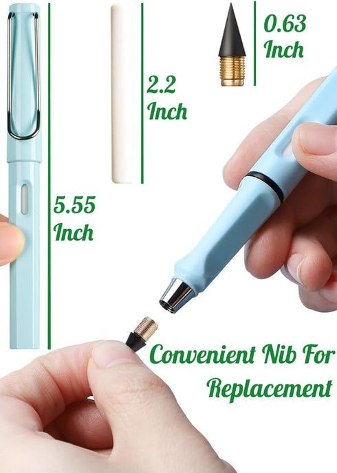 9 Pcs Portable Erasable Inkless Pencil Set(3 Pcs Everlasting Pencils with Eraser+6 Pcs Replaceable Nibs) for Writing and Art Sketch(Light Colors)...