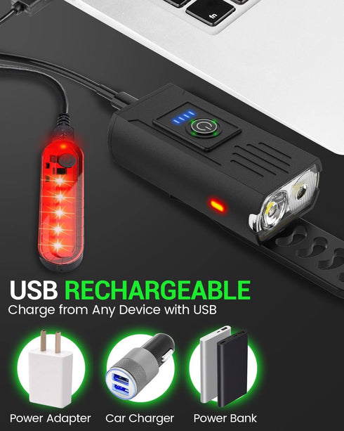 Victoper Bike Light, High Lumens Super Bright Bicycle Light, 6+4 Modes USB Rechargeable Bike Headlight & Tail Light Set, Waterproof Safety Bike Fr...