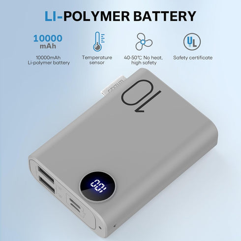 5V 2A Power Bank for Heated Vest, Pocket Size 10000mAh Heated Jacket Battery Pack, LCD Display Portable Charger for Heated Coat,Heated Pants,Heate...