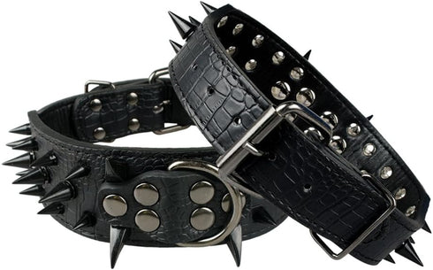 Sharp Spiked Studded Dog Collar - Stylish Leather Dog Collars - 2 Inch in Width Fit for Medium & Large Dogs - Such as Pitbull Mastiff - Black Rive...