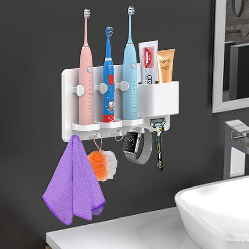 simpletome Adhesive Electric Toothbrush Holder Wall Mounted Razor Hanger Bathroom Organizer Box ABS (White)...