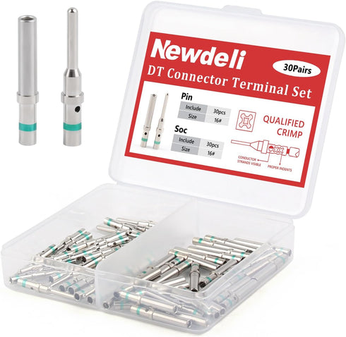 Newdeli 30 Pairs Deutsch DT Connectors Size 16 Solid Contacts, 0460-215-16141 Male Pins / 0462-209-16141 Female Sockets, 14-20 AWG Wire Gauge Soli...