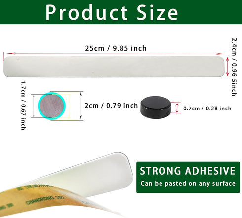 Magnetic Board Frameless Stainless Iron Strips,Magnetic Strips with Adhesive Backing Magnet Board Magnetic Bulletin Bar Board Memo Board with 10 P...