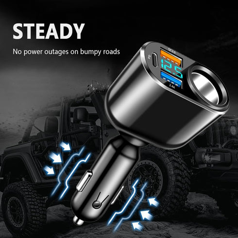 4-in-1 Fast Car Charger for QC3.0+PD+2.4A+Cigarette Lighter,Car Cigarette Lighter USB Charger with LED Digital Display,Universal Car Charger Adapt...