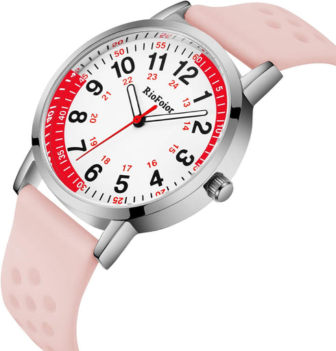 Nurse Watch for Nurse,Nursing Student,Medical Professionals,Doctors,with Pulsometer,Second Hand and 24 Hour,Soft Breathable Pink Silicone Band.Eas...