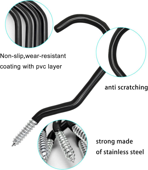 6PCS Black Heavy Duty Bike Storage Hooks Bicycle Wall Mounted Hooks Large Screw Hooks for Wall,Ceiling...