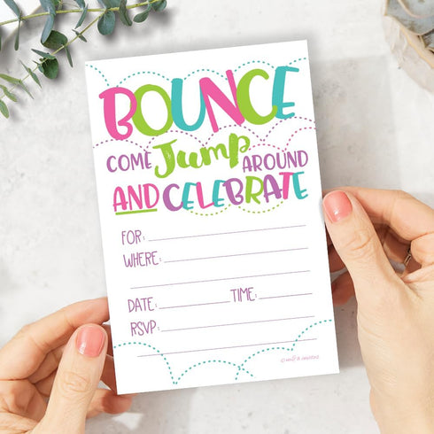 Girl Bounce House or Jumping Party Invitations (20 Count) With Envelopes - Jump Party Invites...