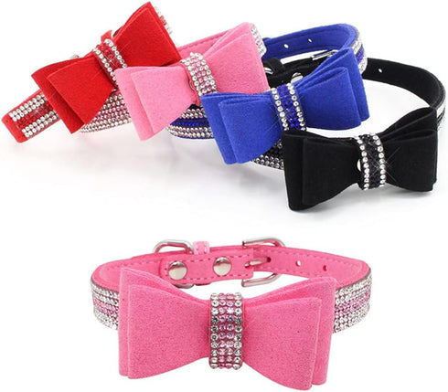 Yellow Dog Collar with Bowtie for Small Dogs Girl,Rhinestone Bling Diamond Sparkly Crystal Jewel Cute Adjustable for Small Medium Large Girl Puppy...