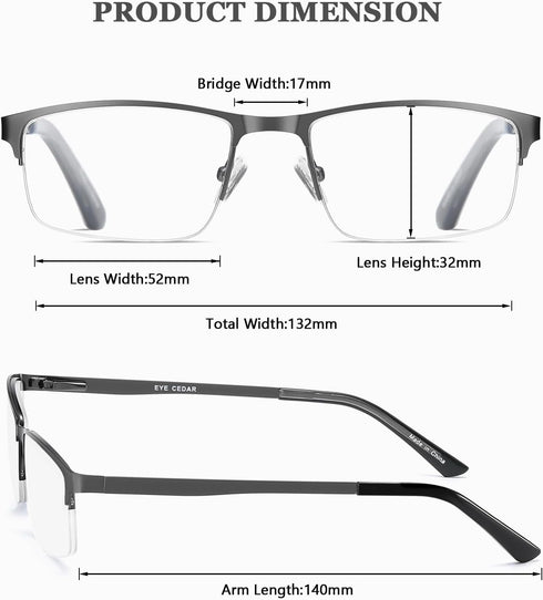 EYECEDAR 5 Pack Blue Light Blocking Reading Glasses for Men Computer Eyeglasses Metal Half Frame Spring Hinges Readers for Men 2.00...