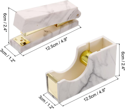 PATIKIL Stapler and Tape Dispenser Set, 1 Set Cute Stapler Tape Dispenser Desk Weighted Marble Tape Cutter Heavy for Tape Office Women Desktop, Go...