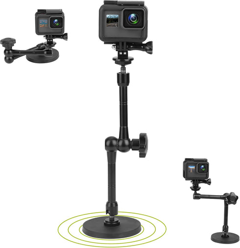 Magnetic Camera Mount for GoPro Hero/Insta 360 / DJI OSMO/AKASO Action Camera,3.46 inch Diam Magnetic Rubber Coating Base,10 inch Length Adjustabl...