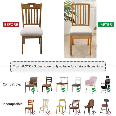 Chair Seat Covers set of 4 Stretch Off white Chair Covers for Dining Room Square Removable Washable Chair Protector Seat Cushion Slipcovers for Ki...