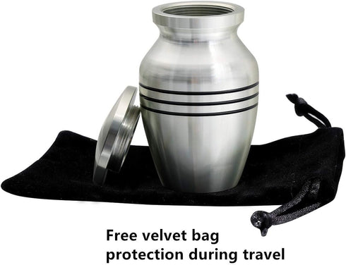 Small Keepsake Urn for Human Ashes or Pet Ashes, Qty 1, Hard Metal Cremation Mini Funeral Urn, with Velvet Bag...