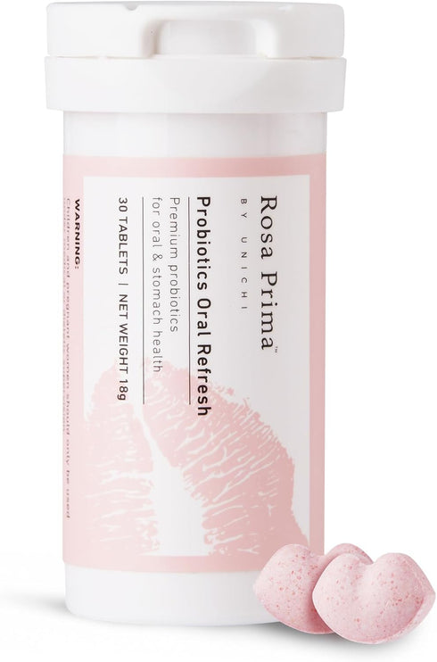 Unichi Oral Refresh Probiotics, Breath Treatment Supplement, Rose & Peach Flavour, 30 Lozenge...