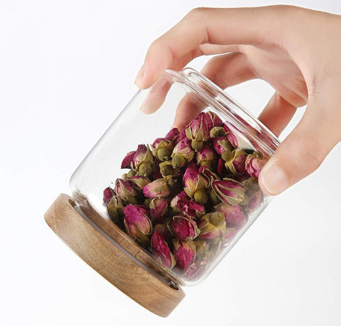 1PCS 450G/15oz Empty Clear Glass Canister Home Kitchen Food Storage Container Jars Pots With Airtight Wood Lids Food Organizer Vial Dispenser for ...