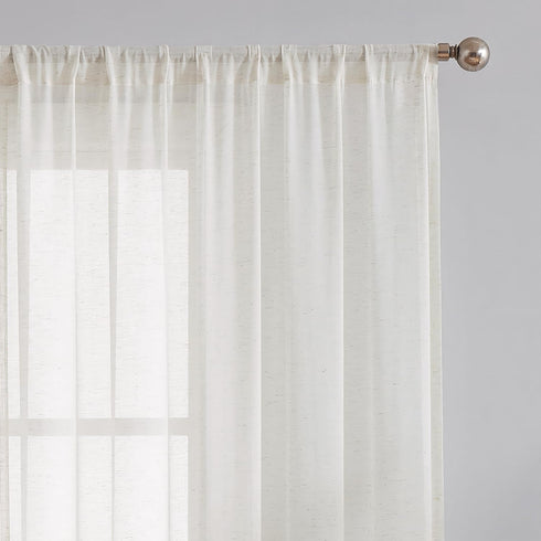 FMFUNCTEX Linen Sheer Curtains for Bedroom, Beige Curtains 54 inch Length for Living Room, Natural Flax Blend Window Draperies for Farmhouse Curta...