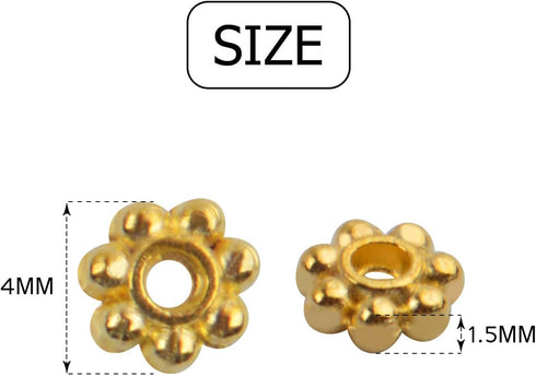 BronaGrand 500pcs Metal Daisy Spacer Beads 4mm for DIY Jewelry Making (Gold)...