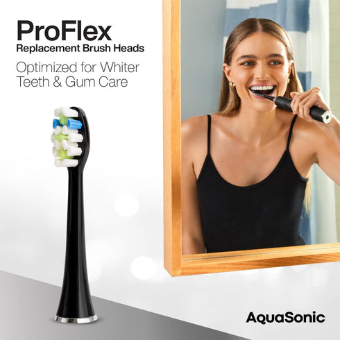 AquaSonic Proflex Replacement Brush Heads | for Whiter Teeth & Gum Care | Compatible with Many AquaSonic Toothbrush Handles (8 Pack Black)...