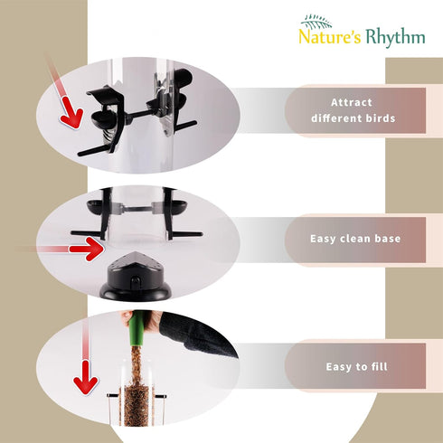 Nature's Rhythm Hanging Classic Tube Wild Bird Feeder Premium Hard Plastic Garden Yard Outdoor Bird Feeder with Steel Hanger, Weatherproof and Wat...