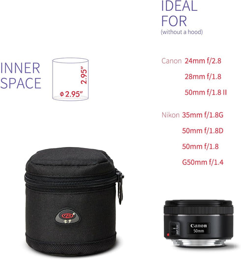 Camera Lens Case DSLR Camera Lens Bag Fits for Canon EF 28mm f1.8 EF 24mm f 2.8EF 50mm F 1.8? Nikon 35mm f1.8G 50mm f 1.8D 50mm f1.8 G50mm f 1.4 a...