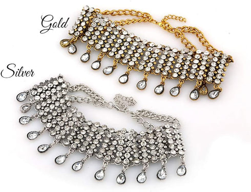 YERTTER Vintage Boho Full Rhinestones Necklaces Tassel Jewelry Set Layered Pendant Statement Chunky Chain Necklace for Women...