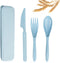 Reusable Travel Utensils Set with Case, Blue Wheat Straw Portable Knife Fork Spoons Tableware, Eco-Friendly BPA Free Cutlery for Kids and Adults a...