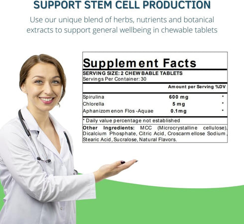 Bioxtron AFA Stem Cell Supplement Chewable Tablets - Joint Support & Muscle Pain - Immune System Support - Support Energy Levels - Natural Blue Gr...