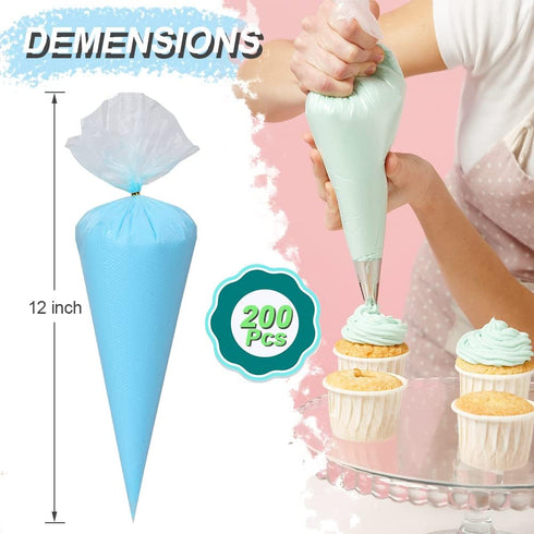 200pcs Disposable Icing Piping Bags - 12 Inch Pastry Bag Frosting Bags for Cake Cookies Baking Decorating - Plastic Tipless Piping Bags...