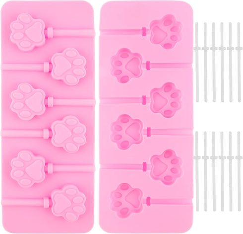 AUEAR, 2 Pack Paw Silicone Lollipops Mold with Sticks 6-Capacity Chocolate Hard Candy Cat Dog Pet Print Ice Cream Making Fondant Cupcake Topper De...