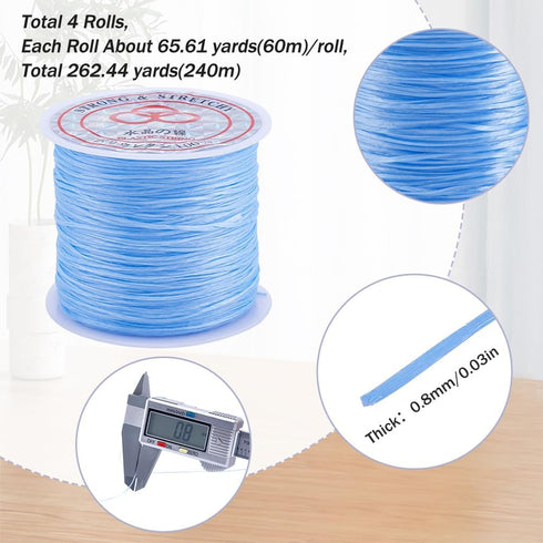 SUNNYCLUE 240m 4 Rolls 0.8mm Elastic Beading Thread Elastic String Stretch Bracelet Cord Blue Spandex Crystal Threads Seed Beaded Cords for Jewelr...