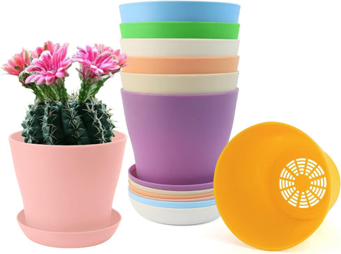 Flower Pots,Plant Pots,8 PCS Plastic Pots for Plants,4.7" Small Plant Pots,Succulent Pots,Planters for Indoor Plants,Nursery Pots,Herb Garden Plan...