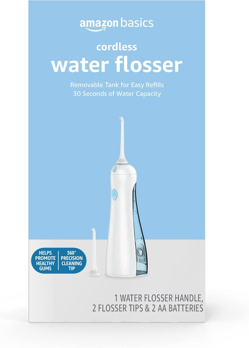 Amazon Basics HydroClean Cordless Water Flosser, 1 Handle, 2 Flosser Tips, 2 AA batteries included...