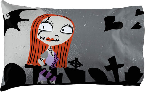 Jay Franco Disney Nightmare Before Christmas Grave Yard 1 Pack Reversible Pillowcase Featuring Jack Skellington and Sally - Kids Super Soft Beddin...